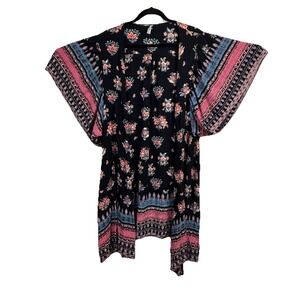 Francesca's Dark Floral Kimono Open Cardigan Wrap Cover Up Duster OS Festival‎